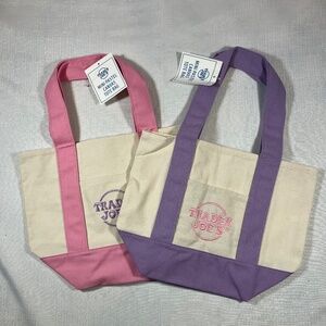 NWT Set Of 2 Trader Joes Mini Canvas Shopping Totes, Pink & Purple